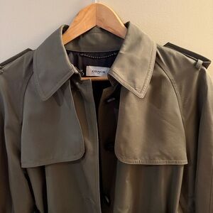 Coach Women’s Olive Green Trench Coat with leather trim - Large